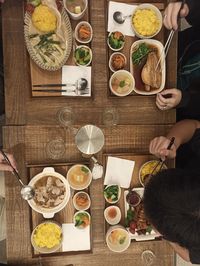 High angle view of food on table