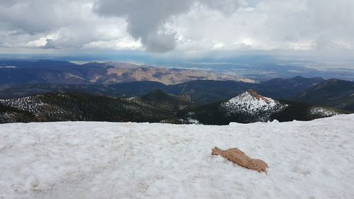 Scenic view of mountains against cloudy sky