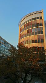 Low angle view of buildings against clear sky