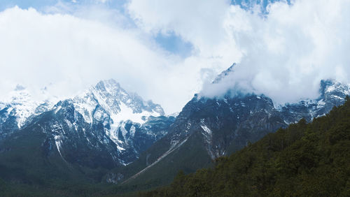 Panoramic view of snowcapped mountains against sky