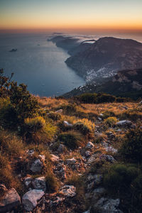 Scenic view of landscape against sky during sunset