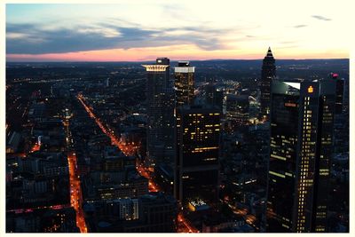 High angle view of city at night