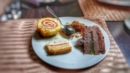 High angle view of food in plate on table