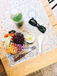 High angle view of food on table