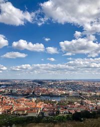 High angle shot of townscape against sky