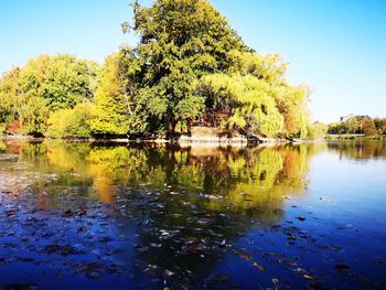 Scenic view of lake against clear sky