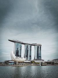 Ferris wheel by sea against sky in city