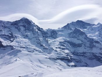 Scenic view of snow mountains against sky