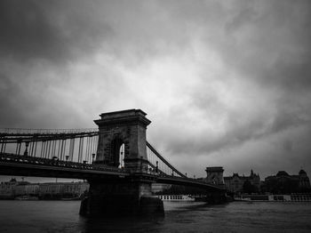Bridge over river with city in background