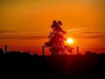 Silhouette trees against romantic sky at sunset