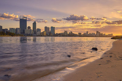 View of city at sunset