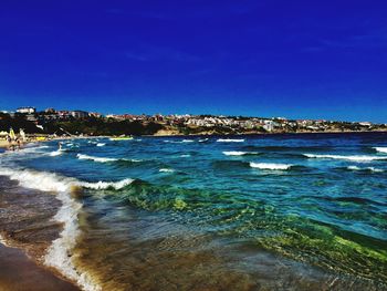 Scenic view of sea against blue sky