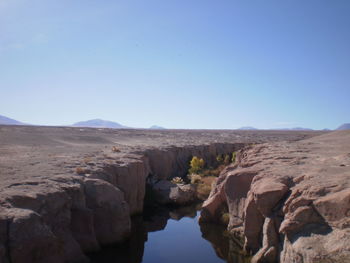 Scenic view of rocky mountains against clear sky