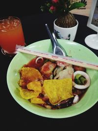 Close-up of food in plate on table