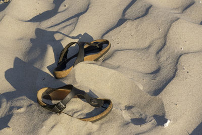 High angle view of shoes on sand