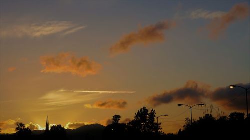 Low angle view of silhouette trees against sky during sunset