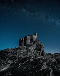 Low angle view of rock formation against sky