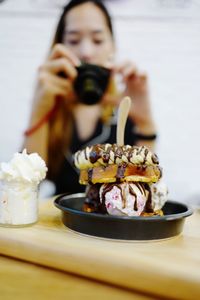 Close-up of dessert in plate on table