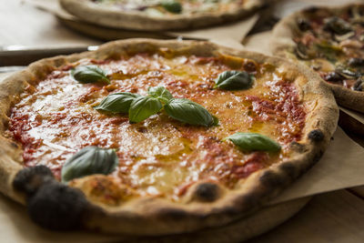 Close-up of pizza on table