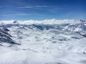 Scenic view of snowcapped mountains against sky