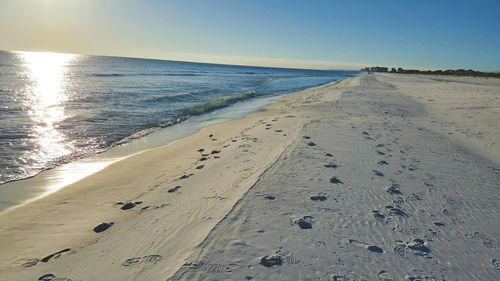 Scenic view of beach against clear sky