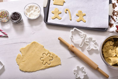 High angle view of cookies on table