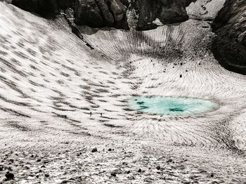 High angle view of water flowing through rocks