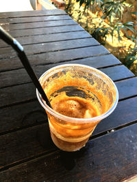 High angle view of coffee on table