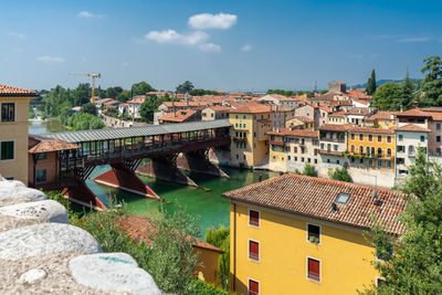 High angle view of townscape against sky