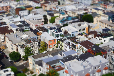 High angle view of buildings in town