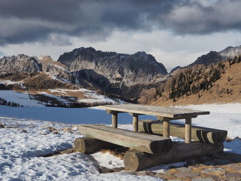 Scenic view of snowcapped mountains against sky