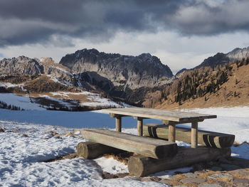 Scenic view of snowcapped mountains against sky