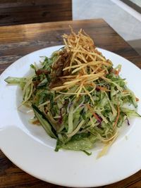 High angle view of food in plate on table