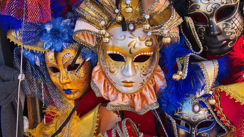 Close-up of mask for sale at market stall