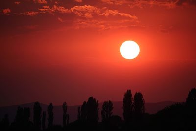 Scenic view of silhouette trees against orange sky