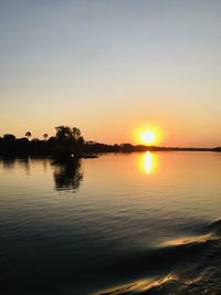 Scenic view of lake against sky during sunset