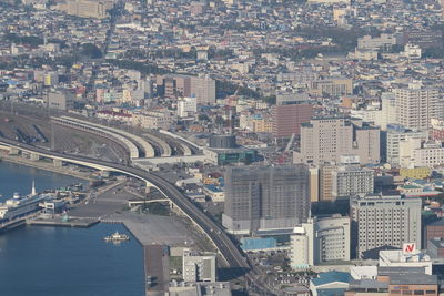 High angle view of buildings in city