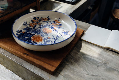 High angle view of food on table