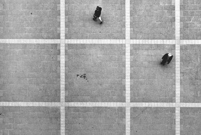 High angle view of men on tiled floor