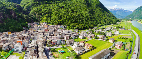 High angle view of buildings in city