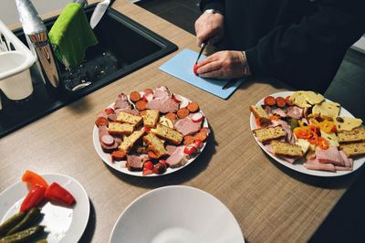 High angle view of food on table in restaurant