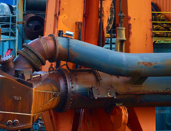 Close-up of rusty machine part in factory