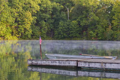 Scenic view of lake by trees in forest