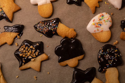 High angle view of cookies on table