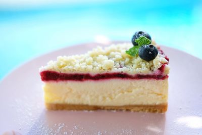 Close-up of cake slice in plate