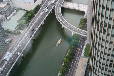 High angle view of bridge over river in city