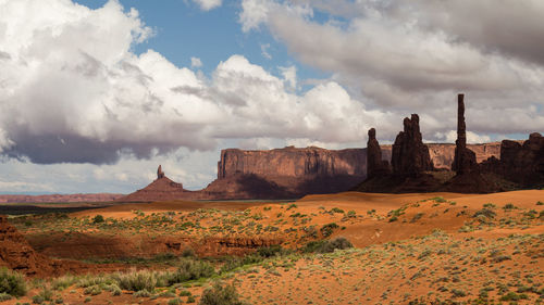 Panoramic view of arid landscape against sky