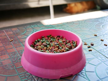 High angle view of fruits in bowl on table