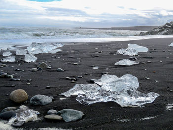 Scenic view of sea against sky during winter