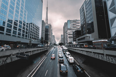 High angle view of traffic on road at dusk